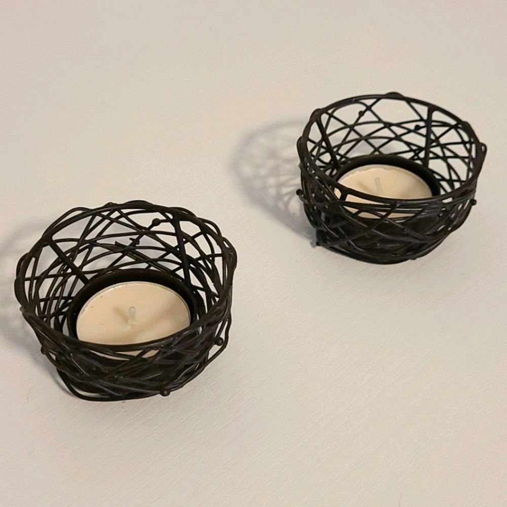 2 NEST BLACK TEA LIGHT CANDLE HOLDER